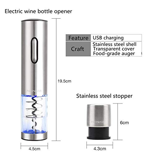 NANAMI Sacacorchos Eléctrico Inalámbrico, Estuche con Cortador de Cápsulas y Base de Recarga, El Regalo Ideal para los Amantes del Vino y la Enología