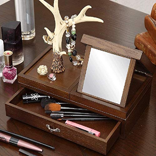 NANI Caja de joyería de Las Mujeres de la Capa de Viajes joyería Organizador, Creativo Europea joyería de Madera Caja de Maquillaje con Espejo Tipo cajón se Puede Dividir for Uso de Almacenamiento en