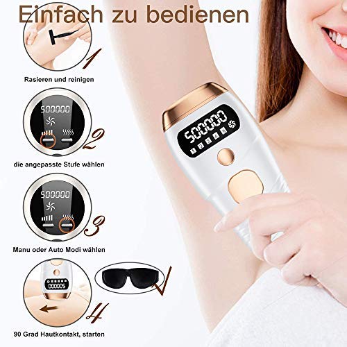 Nanssigy Depiladora IPL, sistema de depilación para mujeres y hombres, máquina de belleza, depilación indolora, cabezal láser de 500,000 flashes con gafas IPL y maquinilla de afeitar