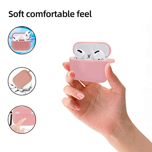 NANTING Funda para Airpods Pro Funda, Airpods Pro Accesorios 8 en 1 Kit, Funda de Silicona para Apple Airpod Gen3 con Anillo/Correa de Reloj Airpods Pro Holder/Llavero/Caja de Transporte (Rosa)