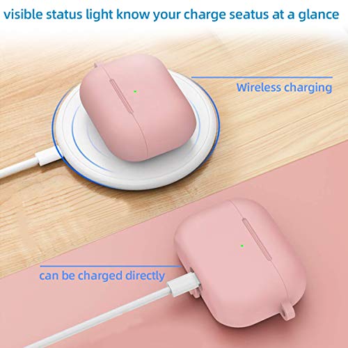 NANTING Funda para Airpods Pro Funda, Airpods Pro Accesorios 8 en 1 Kit, Funda de Silicona para Apple Airpod Gen3 con Anillo/Correa de Reloj Airpods Pro Holder/Llavero/Caja de Transporte (Rosa)