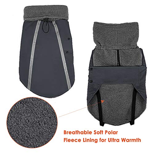 Nasjac - Abrigo de invierno para perro, forro polar cálido, forro polar para perros con bufanda de cuello alto con rayas reflectantes, ajustable, impermeable, a prueba de viento, para cachorros