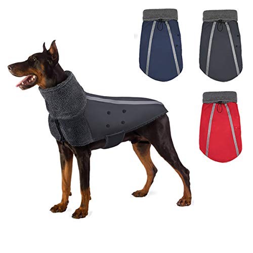 Nasjac - Abrigo de invierno para perro, forro polar cálido, forro polar para perros con bufanda de cuello alto con rayas reflectantes, ajustable, impermeable, a prueba de viento, para cachorros