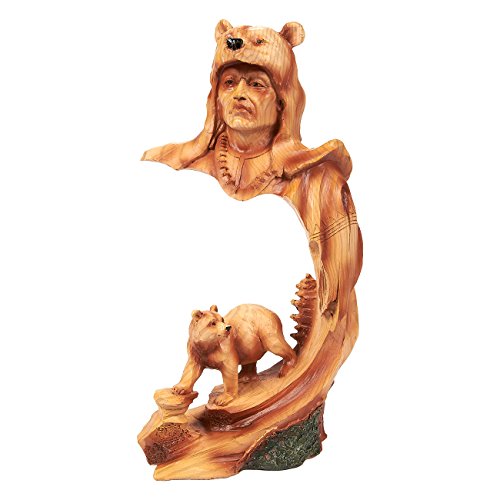 Native American Indian – Figura de guerrero indio nativo Decor, cara de polirresina y oso escultura de la India para la decoración de interiores, color marrón – 4,5 x 9 x 3 inches