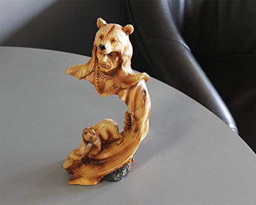 Native American Indian – Figura de guerrero indio nativo Decor, cara de polirresina y oso escultura de la India para la decoración de interiores, color marrón – 4,5 x 9 x 3 inches