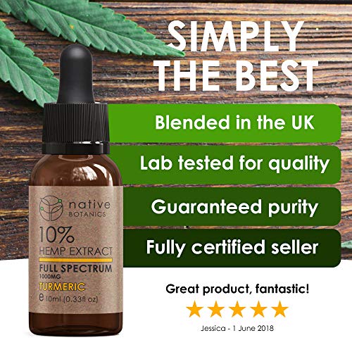 Native Botanics Extracto de cáñamo de espectro completo con aceite de cúrcuma y pimienta negra - Made in UK (1000mg)
