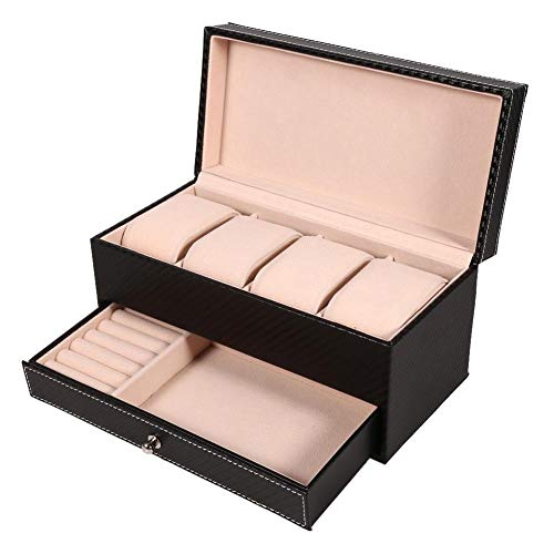NATRUSS Caja de exhibición del contenedor del Organizador de la joyería Caja de Reloj de 1 Pieza, Caja de Reloj, aretes caseros, joyería de Regalo para Amigos(Black)