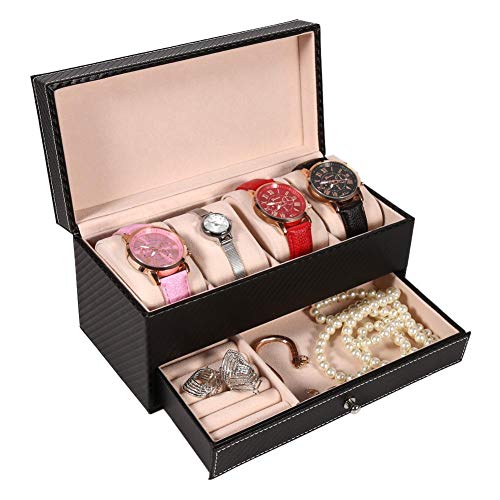 NATRUSS Caja de exhibición del contenedor del Organizador de la joyería Caja de Reloj de 1 Pieza, Caja de Reloj, aretes caseros, joyería de Regalo para Amigos(Black)