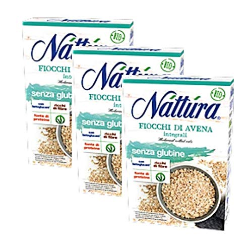 Nattura Copos de Granos Enteros Sin Gluten Rico en Fibra Con Betaglucanos Fuente de Proteína Vegana OK - 3 x 350 gramos