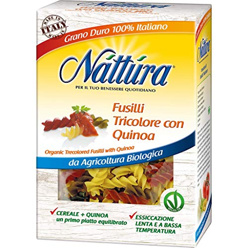 Nattura Fusilli Tricolore con quinua orgánica de Vegan OK Grano Duro 100% italiano - 3 x 350 gramos