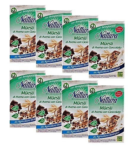 Nattura Muesli de Avena con Chocolate Orgánico Sin Leche Agregada Sin Aceite de Palma y Sin Levadura - 8 x 300 Gram
