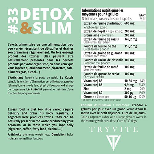 Natural detox del hígado | Supresor del apetito | Ayuda a controlar el peso | alcachofa | Té verde | Guaraná | Diente de león + 10 ingredientes | Cápsulas vegetales