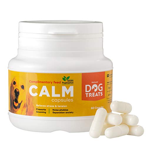 Natural Dog Treats Calmantes para Perros y Gatos, Veterinario Aprobado, Relajante para Estrés, Ansiedad por Separación, Viajes y Ruidos Fuertes, 60 Cápsulas