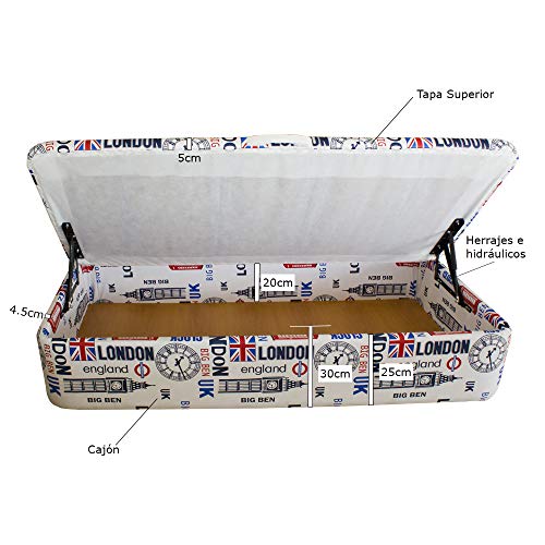 Naturconfort Canapé Abatible Tapizado Apertural Lateral Tapa 3D Blanca Low Cost Blanco 90x190cm Envio y Montaje Gratis