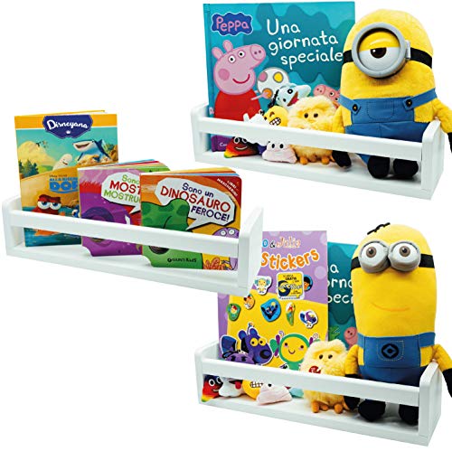 NATURE SUPPLIES - Juego de 3 estantes de pared de madera maciza blanca - cuarto de bebé - Ideal para libros y juguetes