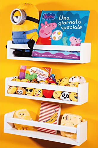 NATURE SUPPLIES - Juego de 3 estantes de pared de madera maciza blanca - cuarto de bebé - Ideal para libros y juguetes