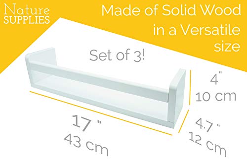 NATURE SUPPLIES - Juego de 3 estantes de pared de madera maciza blanca - cuarto de bebé - Ideal para libros y juguetes
