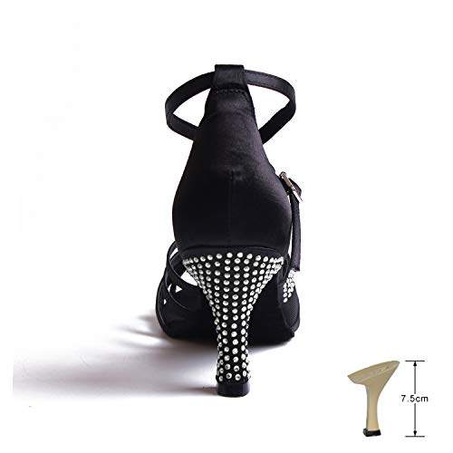 Naudamp Zapatos de Baile de Salón Latino para Mujer con Diamantes de Imitación Modelo Fiesta Zapatos de Baile de Tango Tacón de 7.5 cm