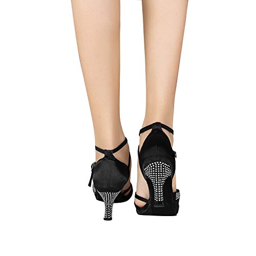 Naudamp Zapatos de Baile de Salón Latino para Mujer con Diamantes de Imitación Modelo Fiesta Zapatos de Baile de Tango Tacón de 7.5 cm
