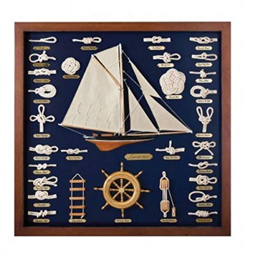 NAUTICALMANIA Cuadro Vitrina de Nudos Marineros, Velero y Timón 68x68x4cm