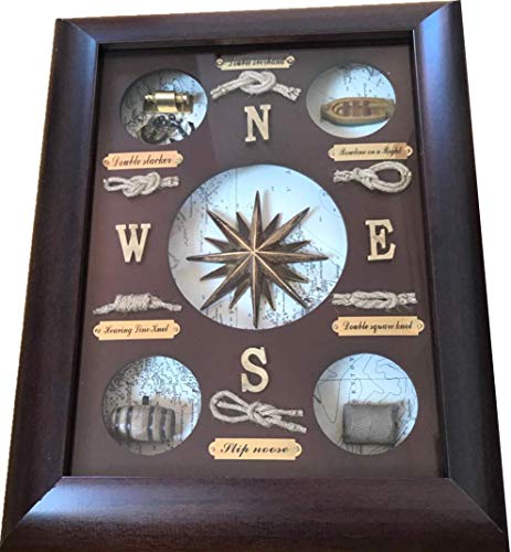 NAUTICALMANIA Cuadro Vitrina Elementos Nauticos Elaboración Artesanal en Madera Maciza 38x30x5cm