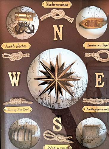 NAUTICALMANIA Cuadro Vitrina Elementos Nauticos Elaboración Artesanal en Madera Maciza 38x30x5cm