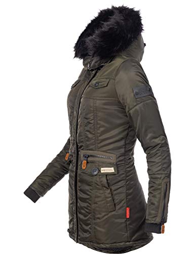 Navahoo Schätzchen Chaqueta Guateada de Invierno para Mujer con Capucha de Pelo sintético Verde M