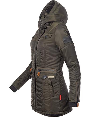 Navahoo Schätzchen Chaqueta Guateada de Invierno para Mujer con Capucha de Pelo sintético Verde M