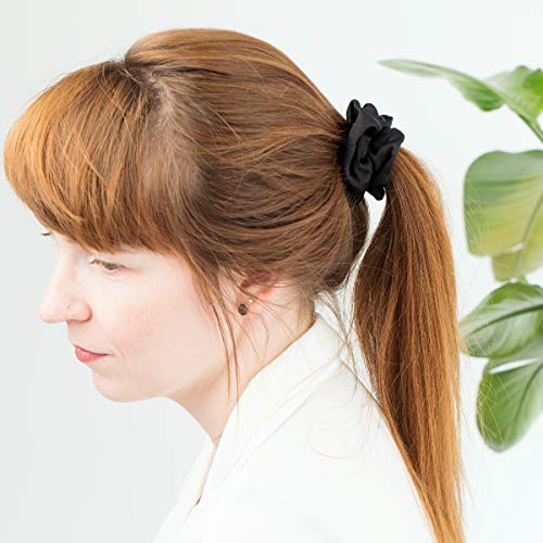 Navaris 2x Coletero de seda para pelo - Gomas para el cabello forradas en tela - Pack de 2x cinta elástica para moños trenzas - Scrunchies en negro