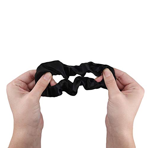 Navaris 2x Coletero de seda para pelo - Gomas para el cabello forradas en tela - Pack de 2x cinta elástica para moños trenzas - Scrunchies en negro