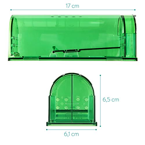 Navaris 2X Trampa para Ratas - Set de 2 trampas para Ratones y Otros Animales pequeños - Ratonera de plástico de Color Verde Transparente