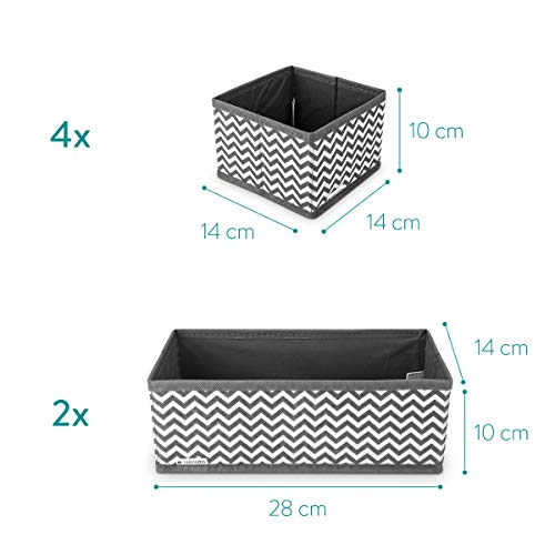 Navaris 6X Caja de Tela para almacenaje - Set de 6X Cubo Plegable Organizador de cajones - Cajas para Almacenamiento de Ropa Juguetes - Gris y Blanco