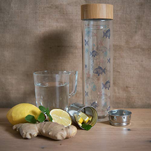 Navaris Botella de Agua de Cristal - Termo para té de 500 ML de Vidrio de borosilicato - Tetera con Filtro para té de Acero Tapa y Funda de Neopreno