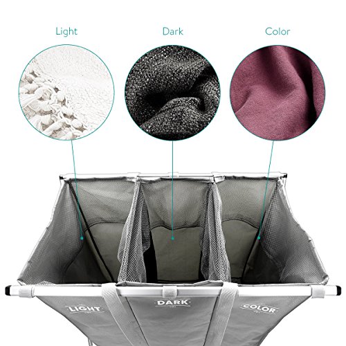 Navaris Cesta para Ropa Sucia de 3 Compartimentos - Organizador de Colada 65x38x55cm - cesto de lavandería para Ropa de Color Oscura Clara - en Gris