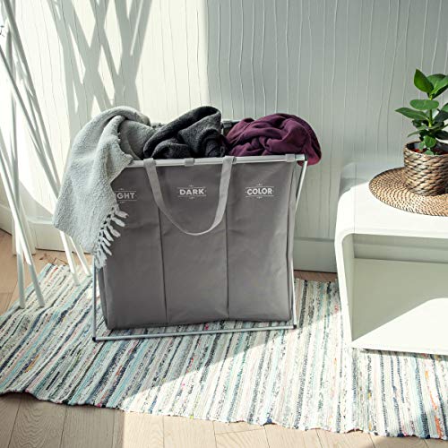 Navaris Cesta para Ropa Sucia de 3 Compartimentos - Organizador de Colada 65x38x55cm - cesto de lavandería para Ropa de Color Oscura Clara - en Gris