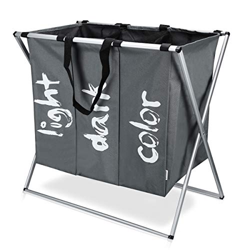 Navaris Cesto para Ropa Sucia - Cesta para la Colada con 3 Compartimentos y Cierre de Malla - Cesto Plegable para Lavar y Separar la Ropa - con Asas