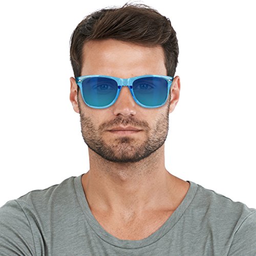 Navaris Gafas de sol UV400 - Gafas de madera para hombre y mujer - Gafas de sol con patillas de madera - Azul