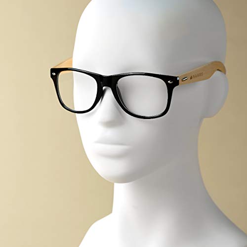 Navaris gafas para el ordenador de bambú - Gafas antifatiga con patillas de madera - Gafas retro para hombre y mujer con filtro de luz azul - Negro