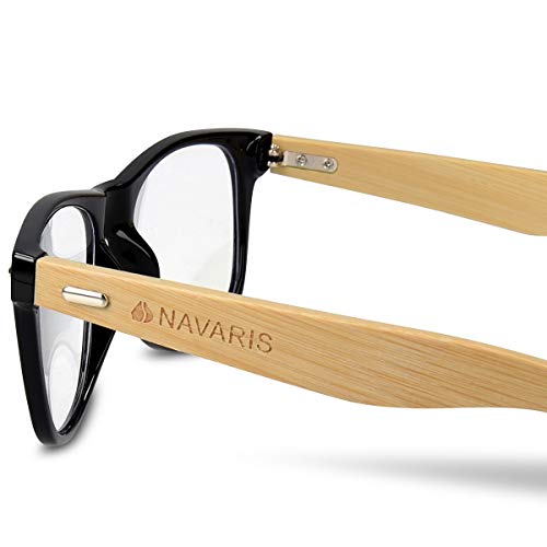 Navaris gafas para el ordenador de bambú - Gafas antifatiga con patillas de madera - Gafas retro para hombre y mujer con filtro de luz azul - Negro
