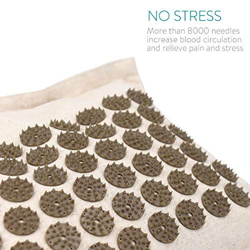 Navaris Kit de masaje de acupresión - Set ecológico 1x esterilla de acupuntura 1x almohada - Manta con pinchos para masaje de fibra de coco y trigo