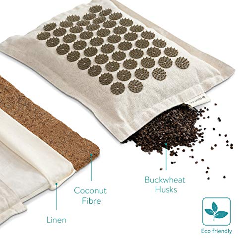 Navaris Kit de masaje de acupresión - Set ecológico 1x esterilla de acupuntura 1x almohada - Manta con pinchos para masaje de fibra de coco y trigo