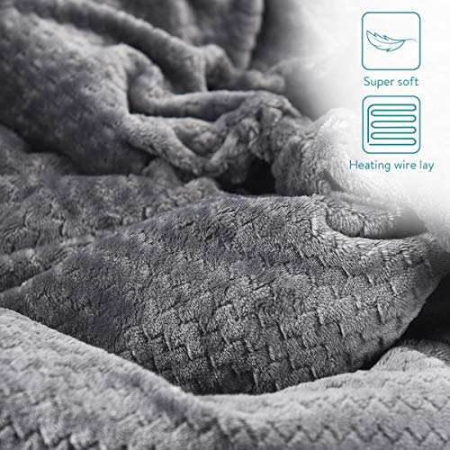 Navaris Manta eléctrica XXL con termostato - Colcha de 180 x 130 CM - Manta térmica lavable - Con regulador de temperatura 3 niveles - Gris y blanca