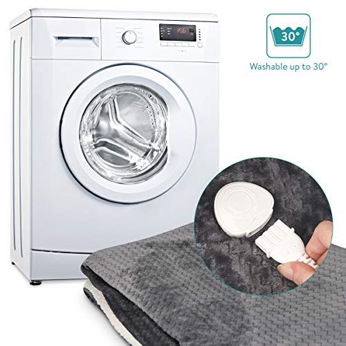 Navaris Manta eléctrica XXL con termostato - Colcha de 180 x 130 CM - Manta térmica lavable - Con regulador de temperatura 3 niveles - Gris y blanca