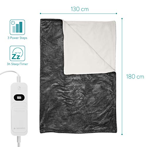Navaris Manta eléctrica XXL con termostato - Colcha de 180 x 130 CM - Manta térmica lavable - Con regulador de temperatura 3 niveles - Gris y blanca