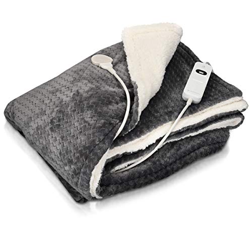 Navaris Manta eléctrica XXL con termostato - Colcha de 180 x 130 CM - Manta térmica lavable - Con regulador de temperatura 3 niveles - Gris y blanca