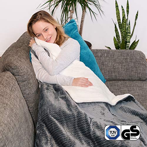 Navaris Manta eléctrica XXL con termostato - Colcha de 180 x 130 CM - Manta térmica lavable - Con regulador de temperatura 3 niveles - Gris y blanca