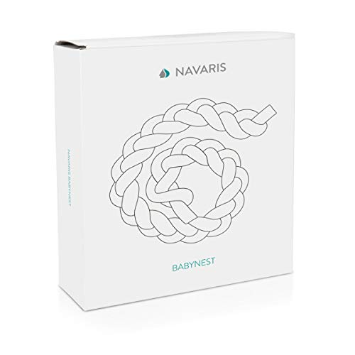 Navaris Protector para cuna de bebé - Trenza chichonera para bordes de cama - Cojín trenzado de 200 CM - Almohada con nudos - Rosa blanco y gris