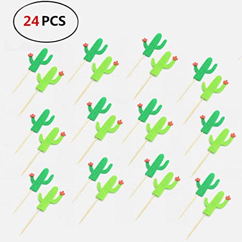 Ndier Cactus Cake Topper Set de 24 Cupcake Toppers para Hawaii Boda y cumpleaños Tema Party DIY decoración