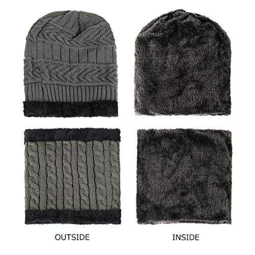 Ndier Conjunto De Bufanda Sombrero para Hombre y Mujer de Gorro de Invierno Unisex Sombrero Caliente de Punto Gorra Bufanda con Forro de Lana (Gris)