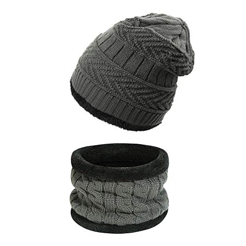 Ndier Conjunto De Bufanda Sombrero para Hombre y Mujer de Gorro de Invierno Unisex Sombrero Caliente de Punto Gorra Bufanda con Forro de Lana (Gris)